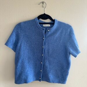 Primark Blue Knit Short Sleeve Button-Up Sweater | Size S